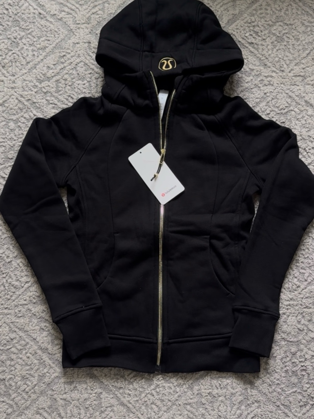 lululemon athletica Black Full-Zip Hooded Jacket with Gold Logo